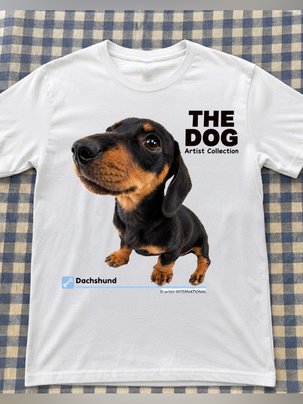 Gildan White Dog Graphic Tee, Black & Tan Dachshund Shirt